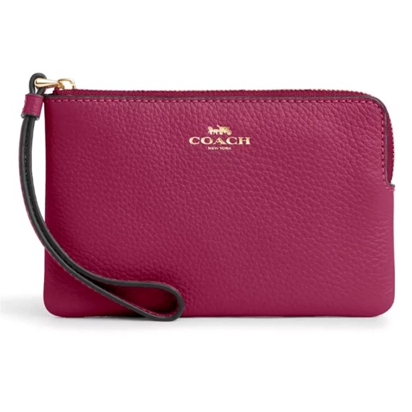 Coach Handbags - Coach Fuchsia Pink Leather Wristlet Zip Wallet Silver Accents